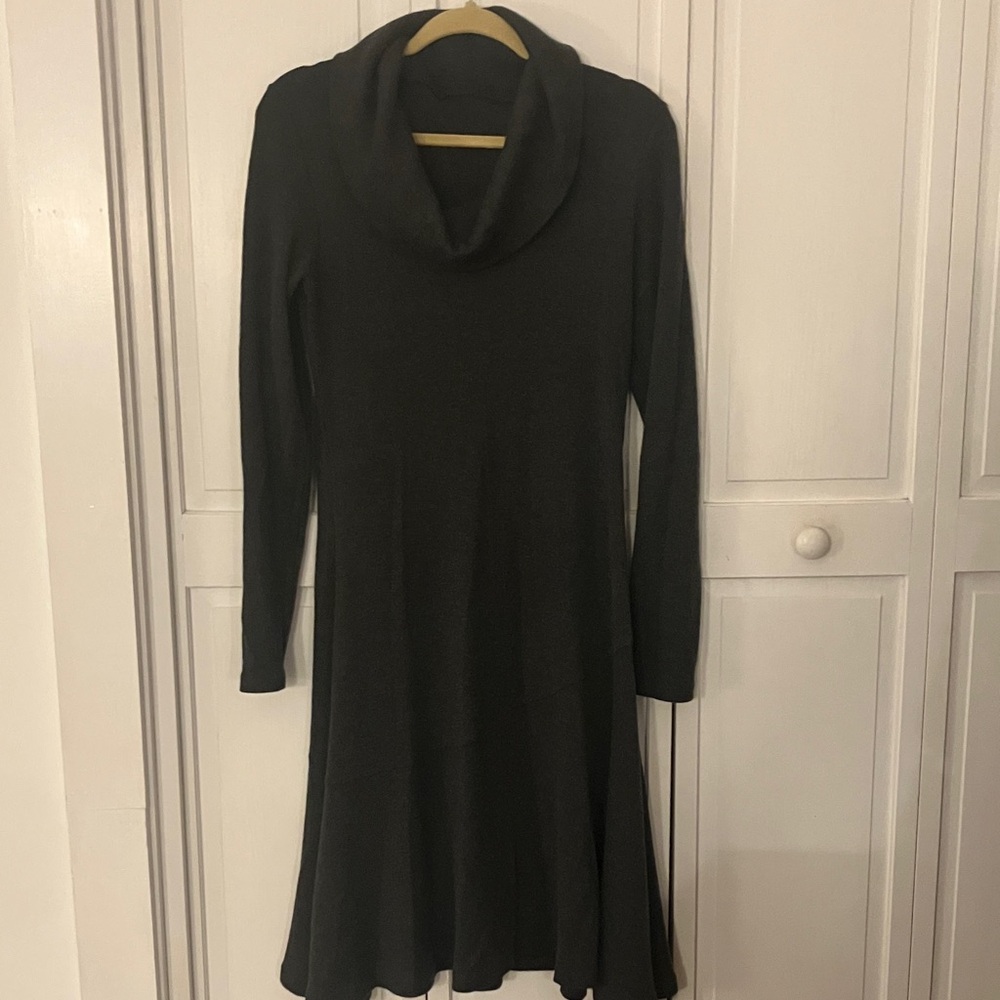 Elegant wool dark gray Cowl Neck Dress